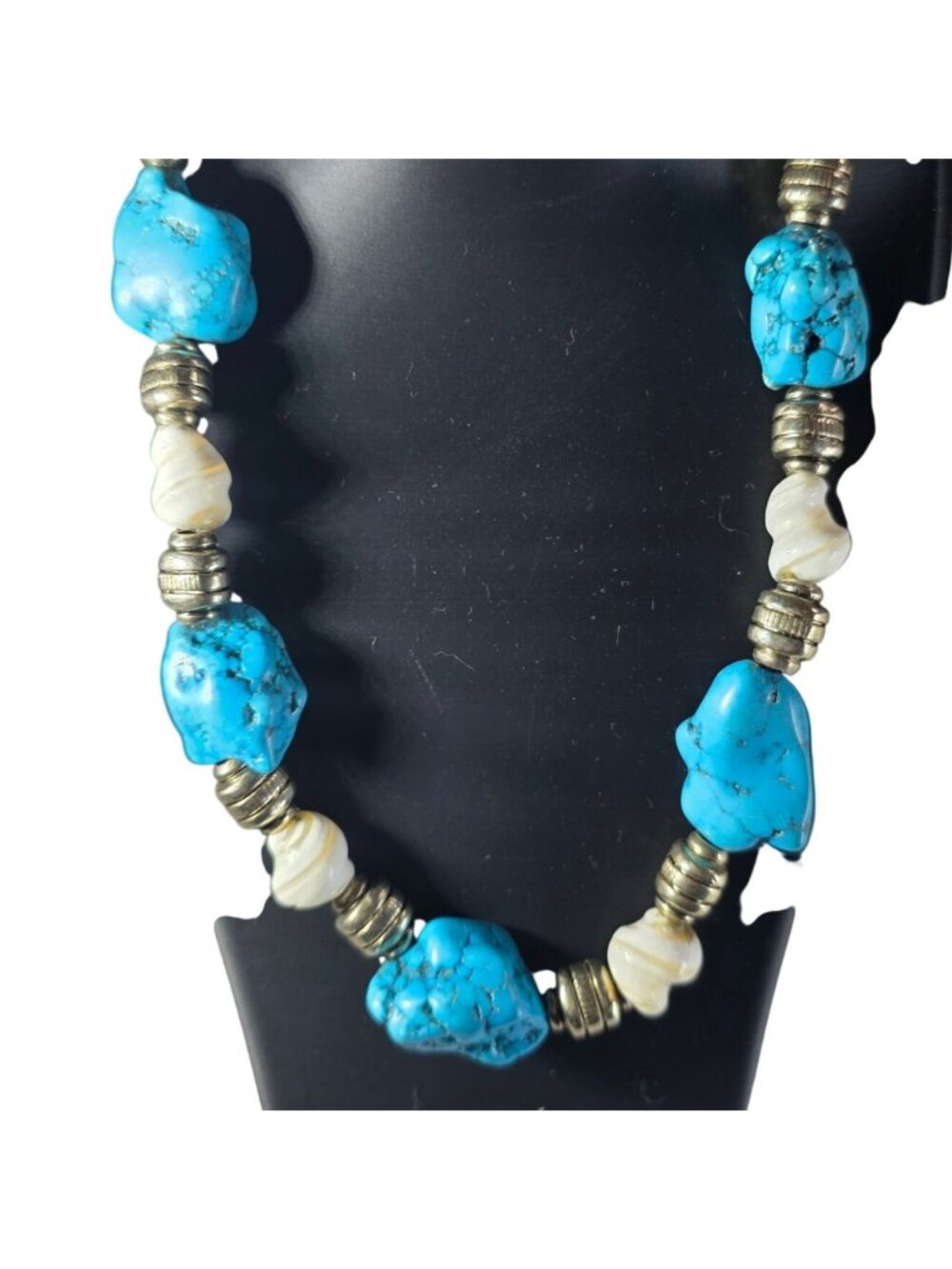 Chunky Necklace Blue White Silver-Tone Beaded Esmor Southwest Womens Jewelry